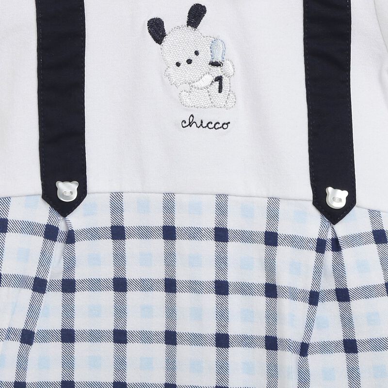 Boys White & Light Blue Checkered Short Sleeve Romper image number 3